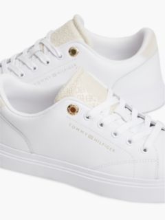 Leather Contrast Heel Cupsole Trainers — Beige 6