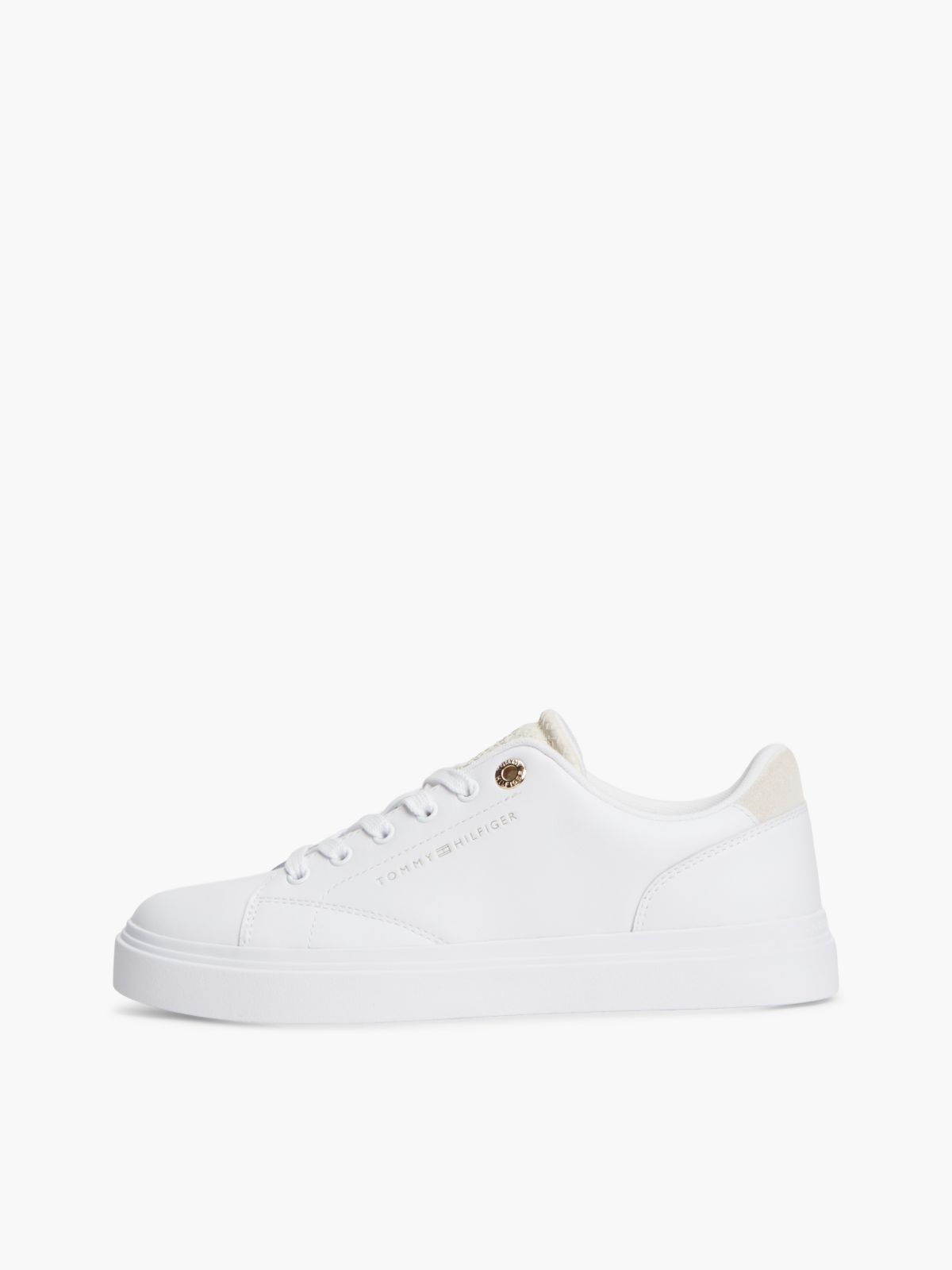 Leather Contrast Heel Cupsole Trainers — Beige