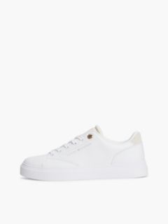 Leather Contrast Heel Cupsole Trainers — Beige 7