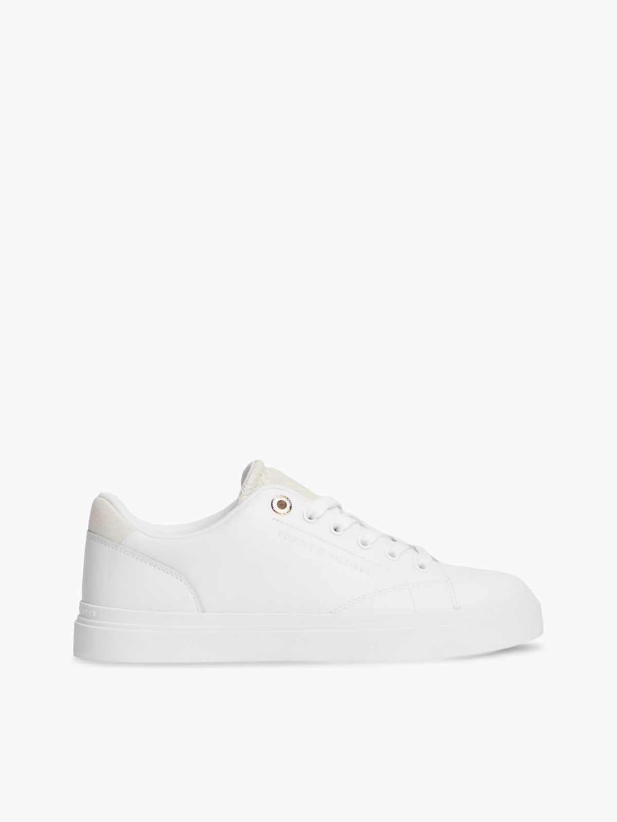 Leather Contrast Heel Cupsole Trainers — Beige