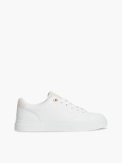 Leather Contrast Heel Cupsole Trainers — Beige 1