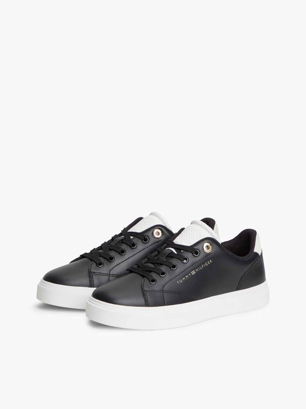Leather Contrast Heel Cupsole Trainers — Black