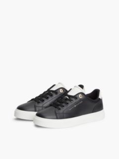 Leather Contrast Heel Cupsole Trainers — Black 2