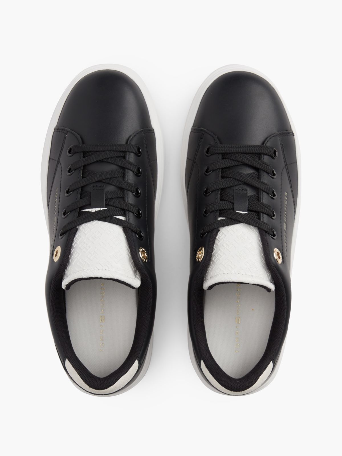 Leather Contrast Heel Cupsole Trainers — Black