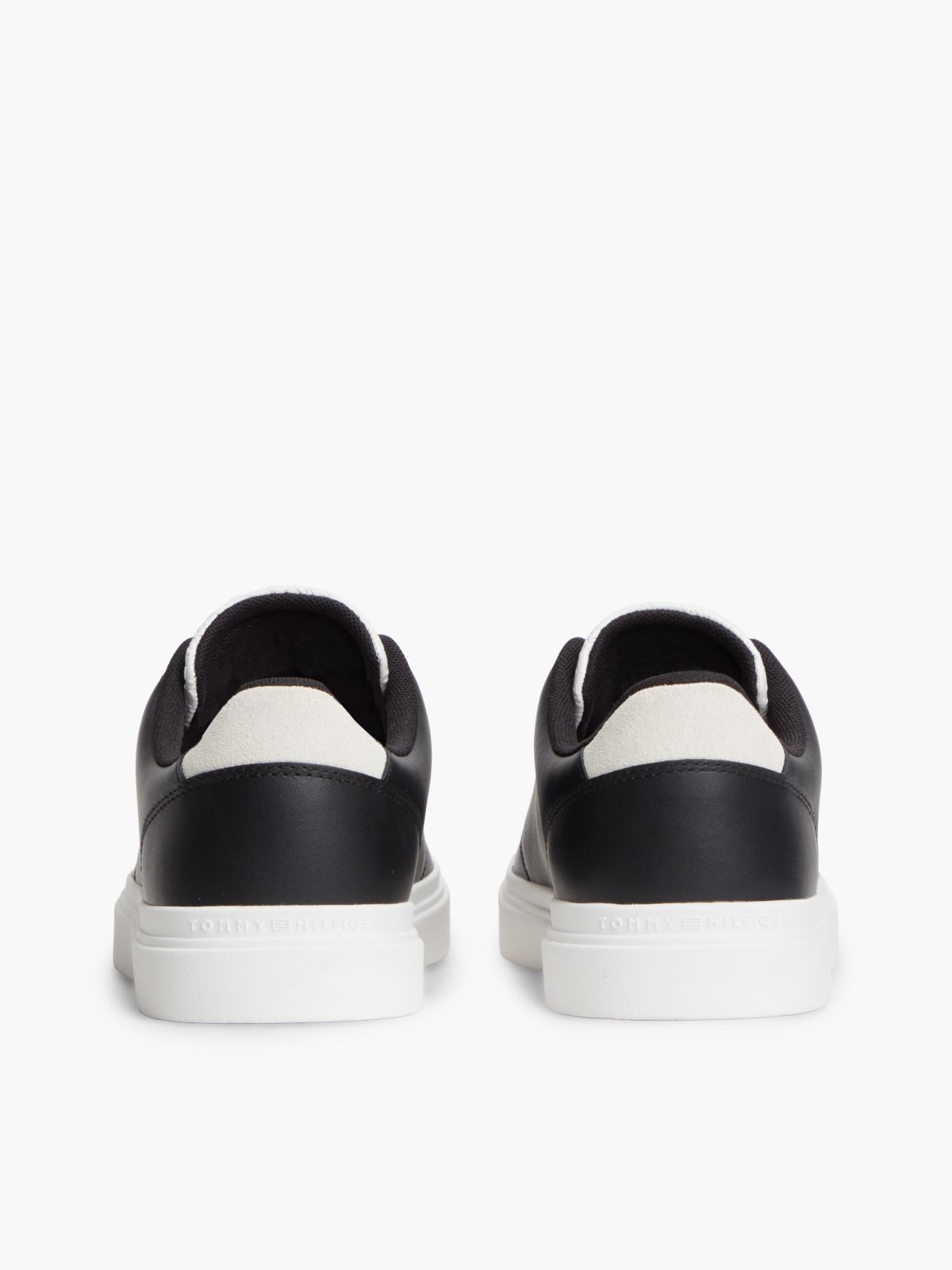Leather Contrast Heel Cupsole Trainers — Black