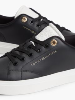 Leather Contrast Heel Cupsole Trainers — Black 6