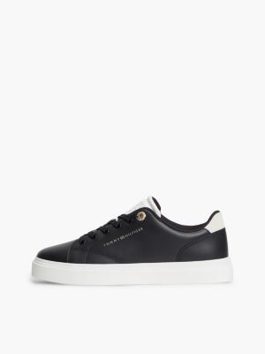 black th monogram leather cupsole trainers for women tommy hilfiger