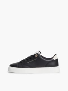 Leather Contrast Heel Cupsole Trainers — Black 7