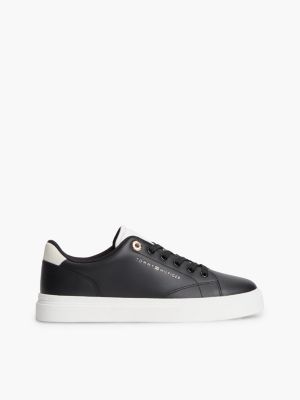 black th monogram leather cupsole trainers for women tommy hilfiger