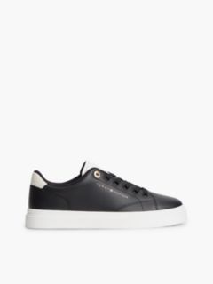 Leather Contrast Heel Cupsole Trainers — Black 1