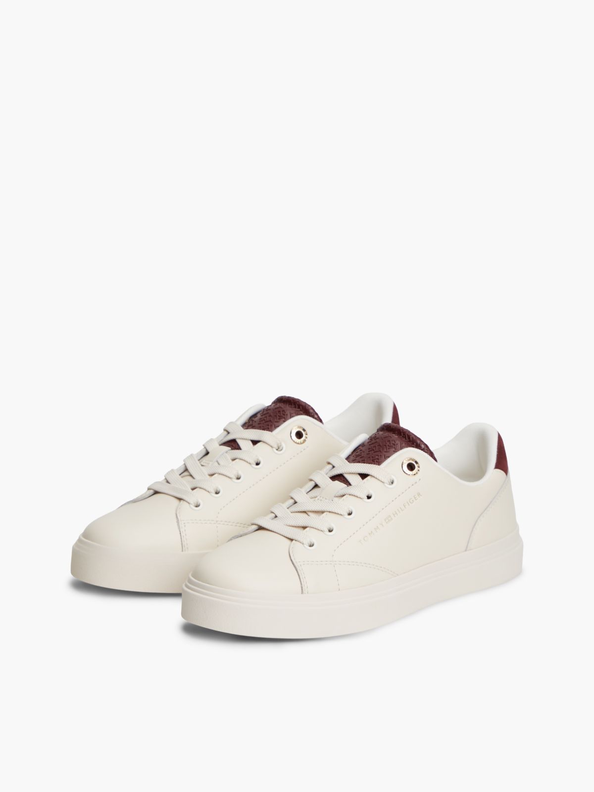 Leather Contrast Heel Cupsole Trainers — Red
