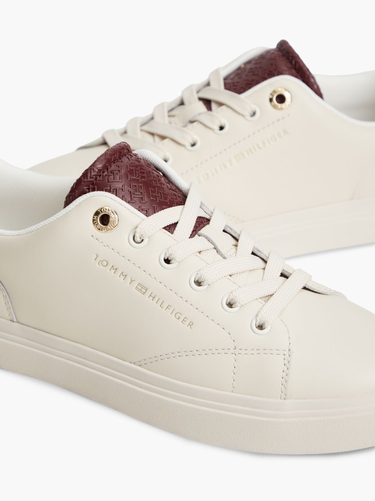Leather Contrast Heel Cupsole Trainers — Red