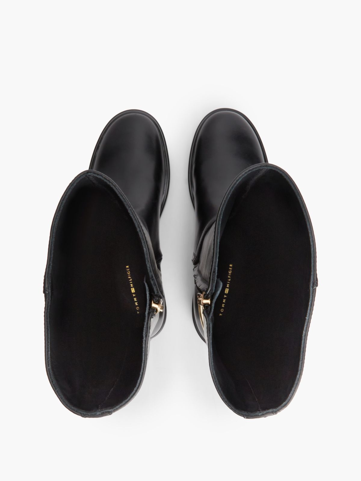 Gold-Tone Hardware Leather Riding Boots — Black