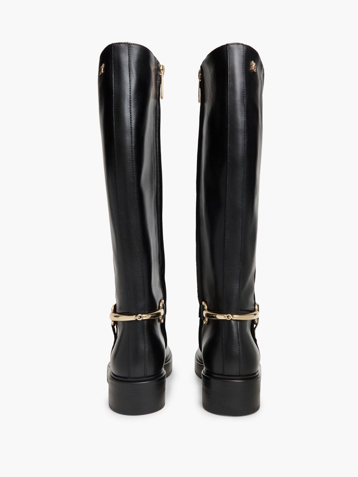 Gold-Tone Hardware Leather Riding Boots — Black