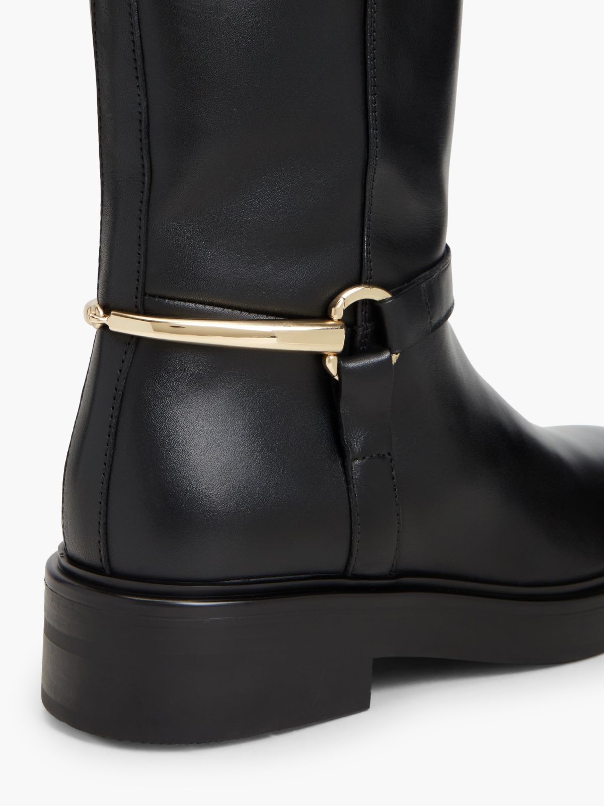 Gold-Tone Hardware Leather Riding Boots — Black