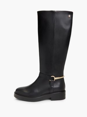 black gold-tone hardware leather riding boots for women tommy hilfiger