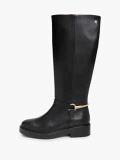 Gold-Tone Hardware Leather Riding Boots — Black 7