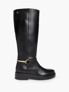 Gold-Tone Hardware Leather Riding Boots — Black 1