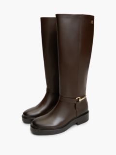 Gold-Tone Hardware Leather Riding Boots — Brown 2
