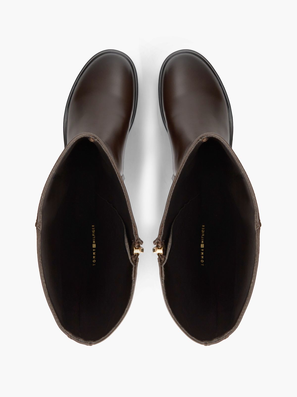 Gold-Tone Hardware Leather Riding Boots — Brown