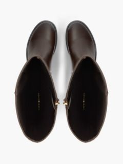 Gold-Tone Hardware Leather Riding Boots — Brown 3