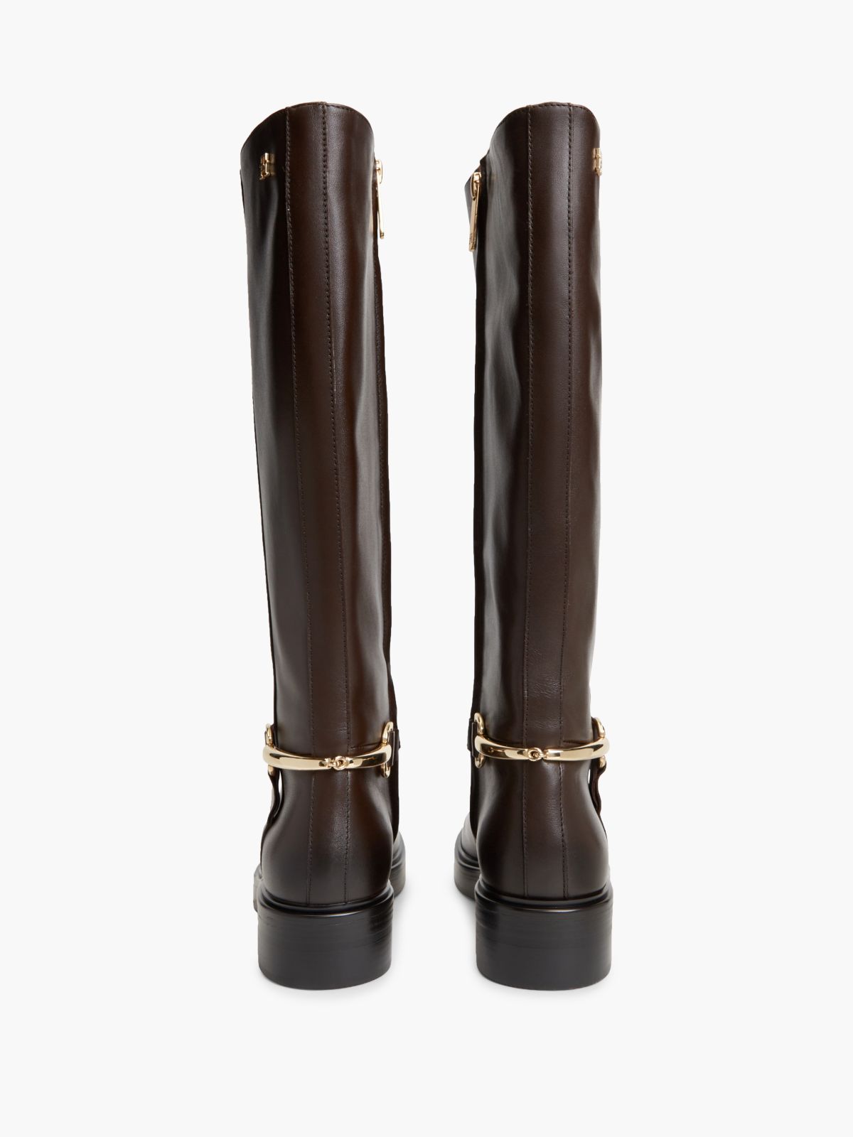 Gold-Tone Hardware Leather Riding Boots — Brown