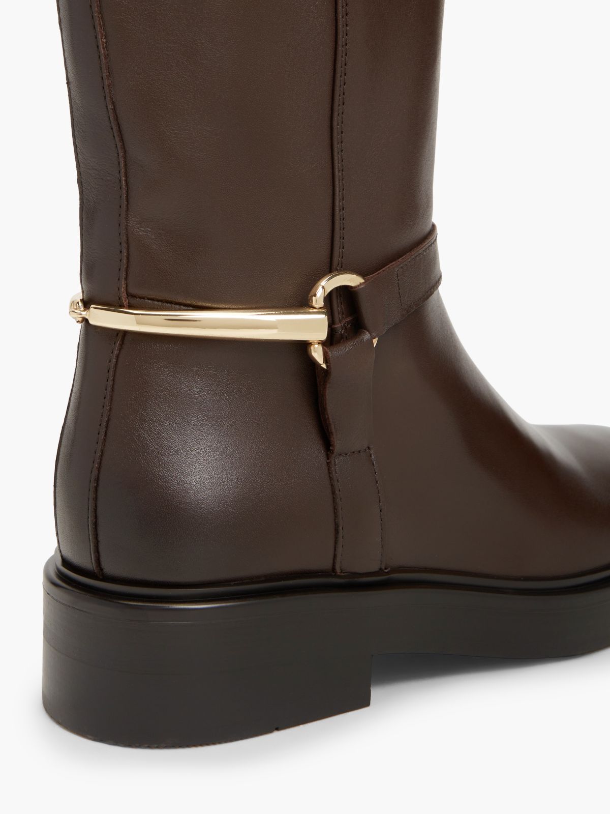 Gold-Tone Hardware Leather Riding Boots — Brown