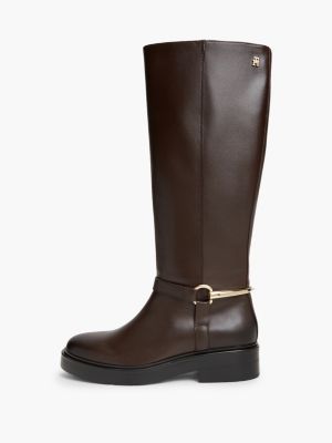 brown gold-tone hardware leather riding boots for women tommy hilfiger