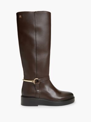 brown gold-tone hardware leather riding boots for women tommy hilfiger
