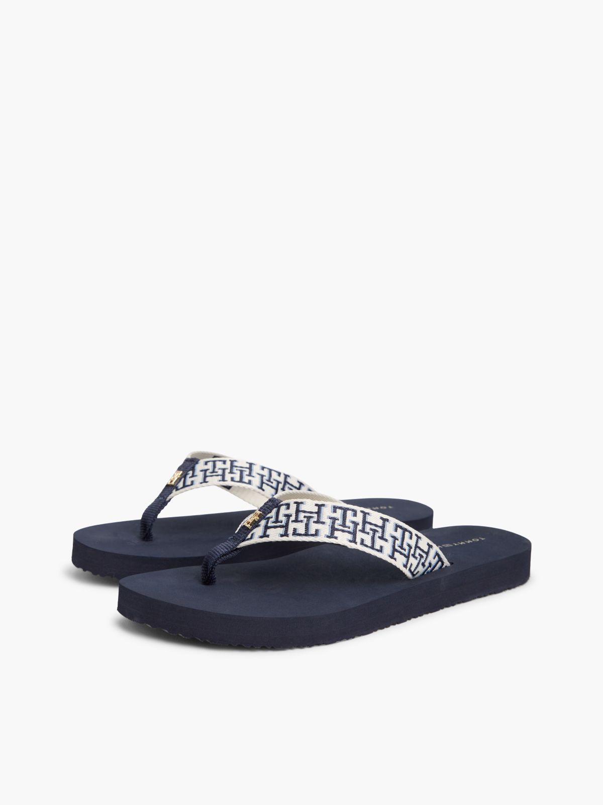 TH Monogram Webbing Strap Flip-Flops — Blue