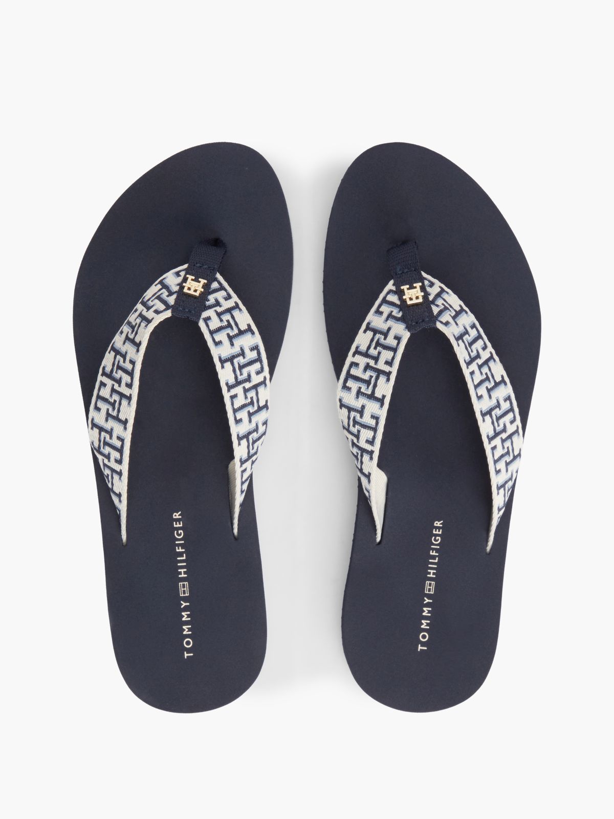 TH Monogram Webbing Strap Flip-Flops — Blue