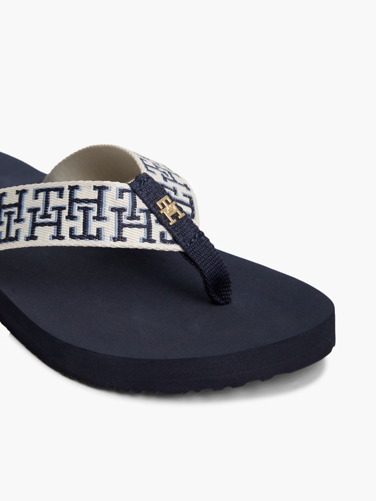 TH Monogram Webbing Strap Flip-Flops — Blue