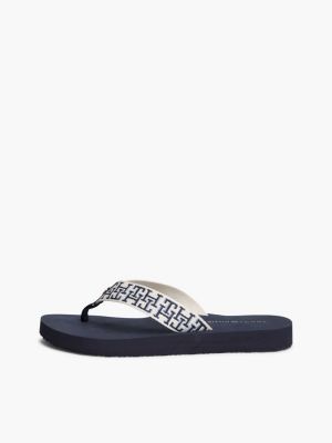 chanclas con tira trenzada y monograma th azul de mujeres tommy hilfiger