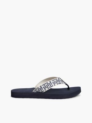 chanclas con tira trenzada y monograma th blue de mujeres tommy hilfiger