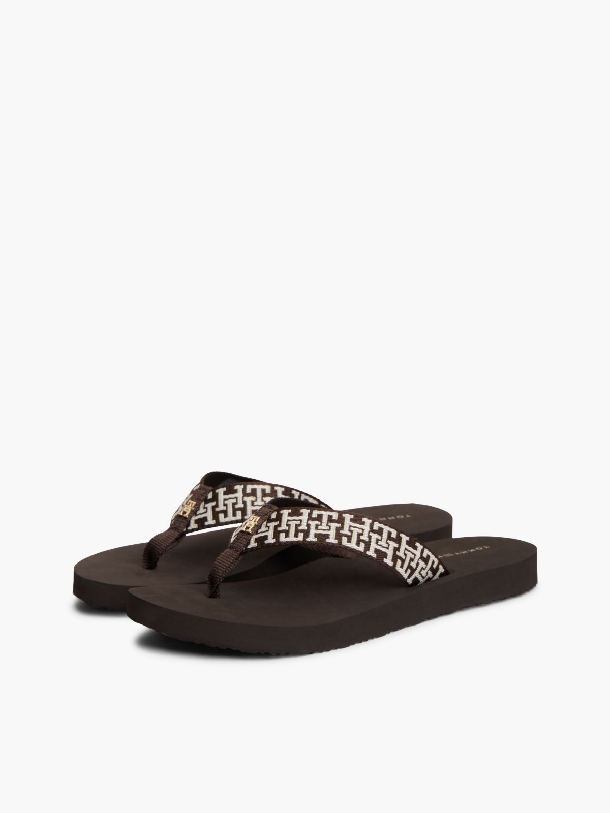 TH Monogram Webbing Strap Flip-Flops — Brown