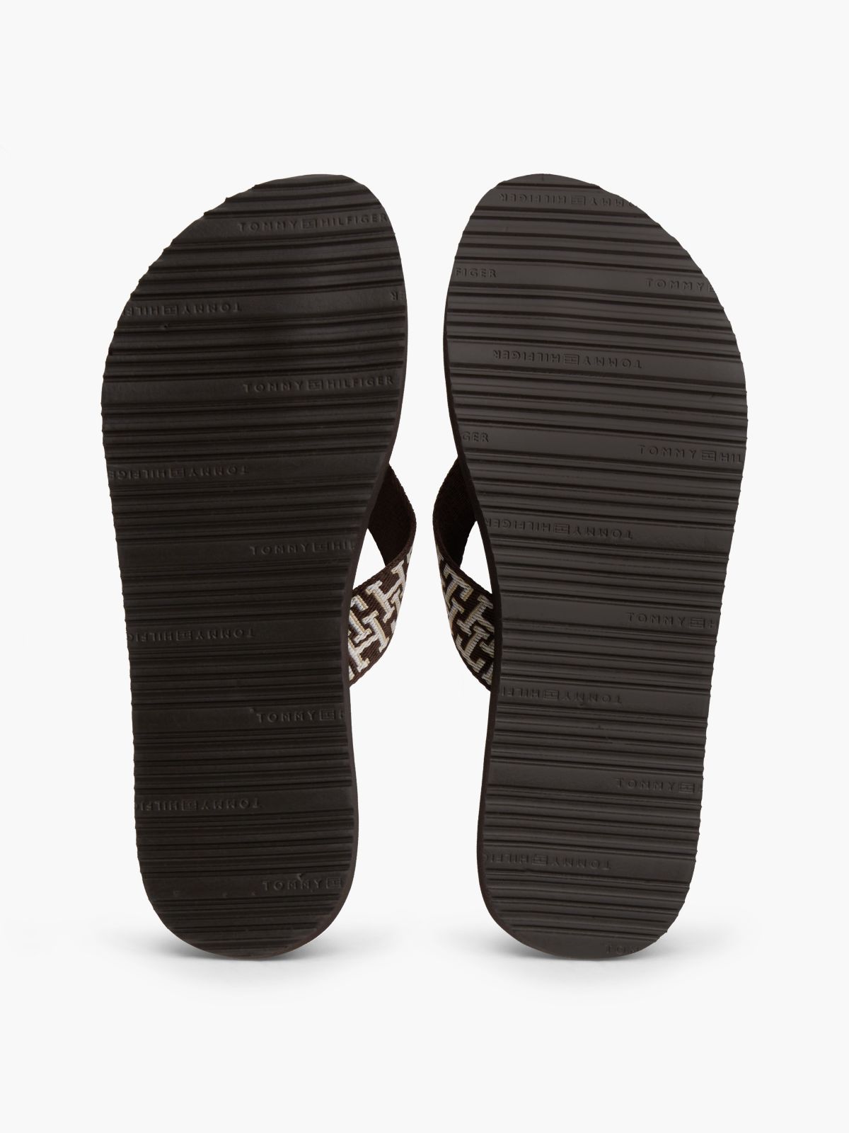 TH Monogram Webbing Strap Flip-Flops — Brown