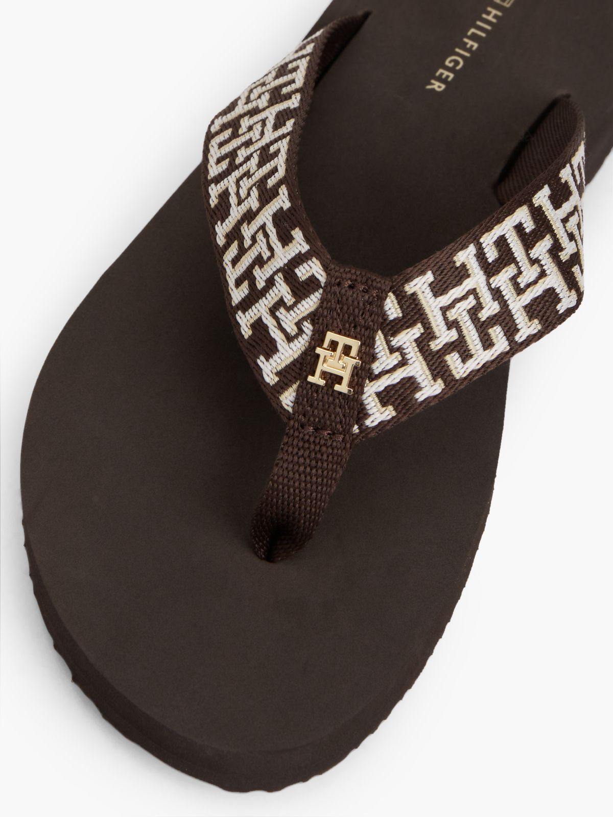 TH Monogram Webbing Strap Flip-Flops — Brown