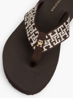 TH Monogram Webbing Strap Flip-Flops — Brown 6