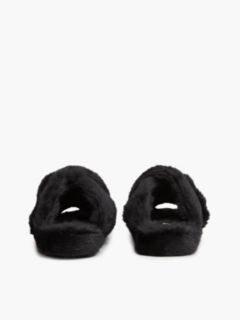 Faux Fur Crossover Strap Slippers — Black 4