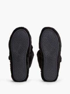 Faux Fur Crossover Strap Slippers — Black 5