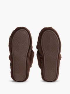 Faux Fur Crossover Strap Slippers — Brown 5