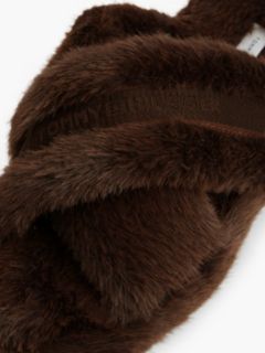 Faux Fur Crossover Strap Slippers — Brown 6