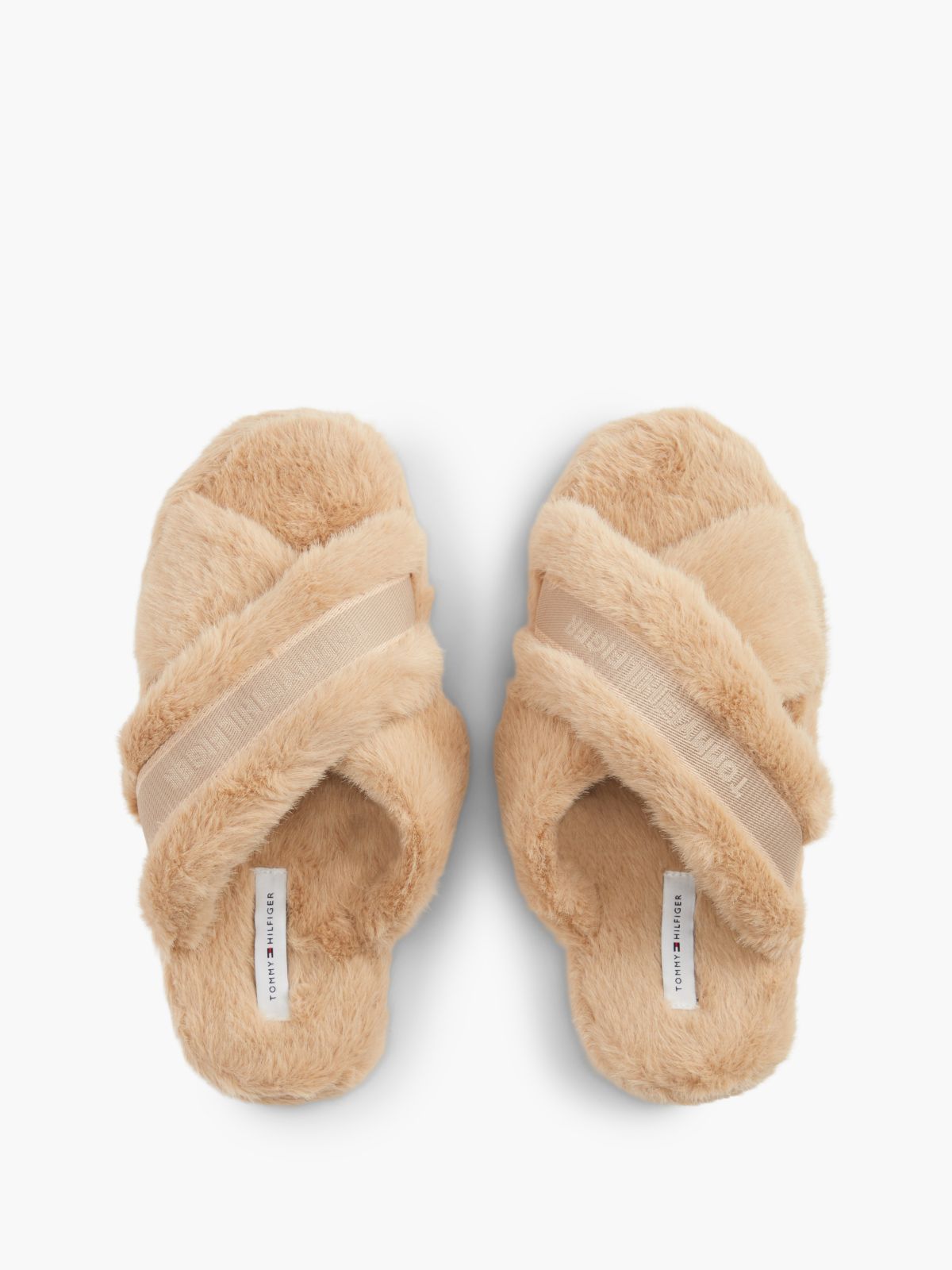 Faux Fur Crossover Strap Slippers — Pink