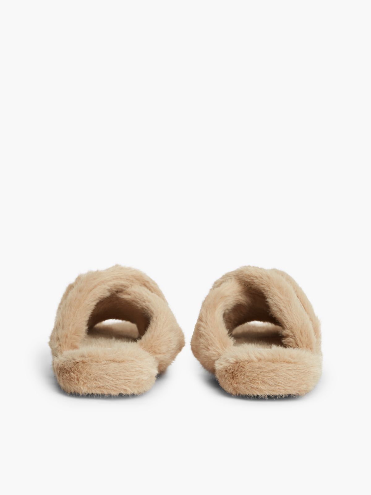 Faux Fur Crossover Strap Slippers — Pink