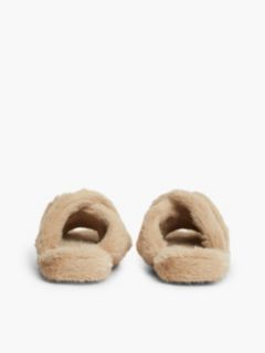 Faux Fur Crossover Strap Slippers — Pink 4