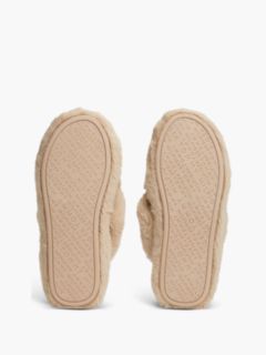 Faux Fur Crossover Strap Slippers — Pink 5