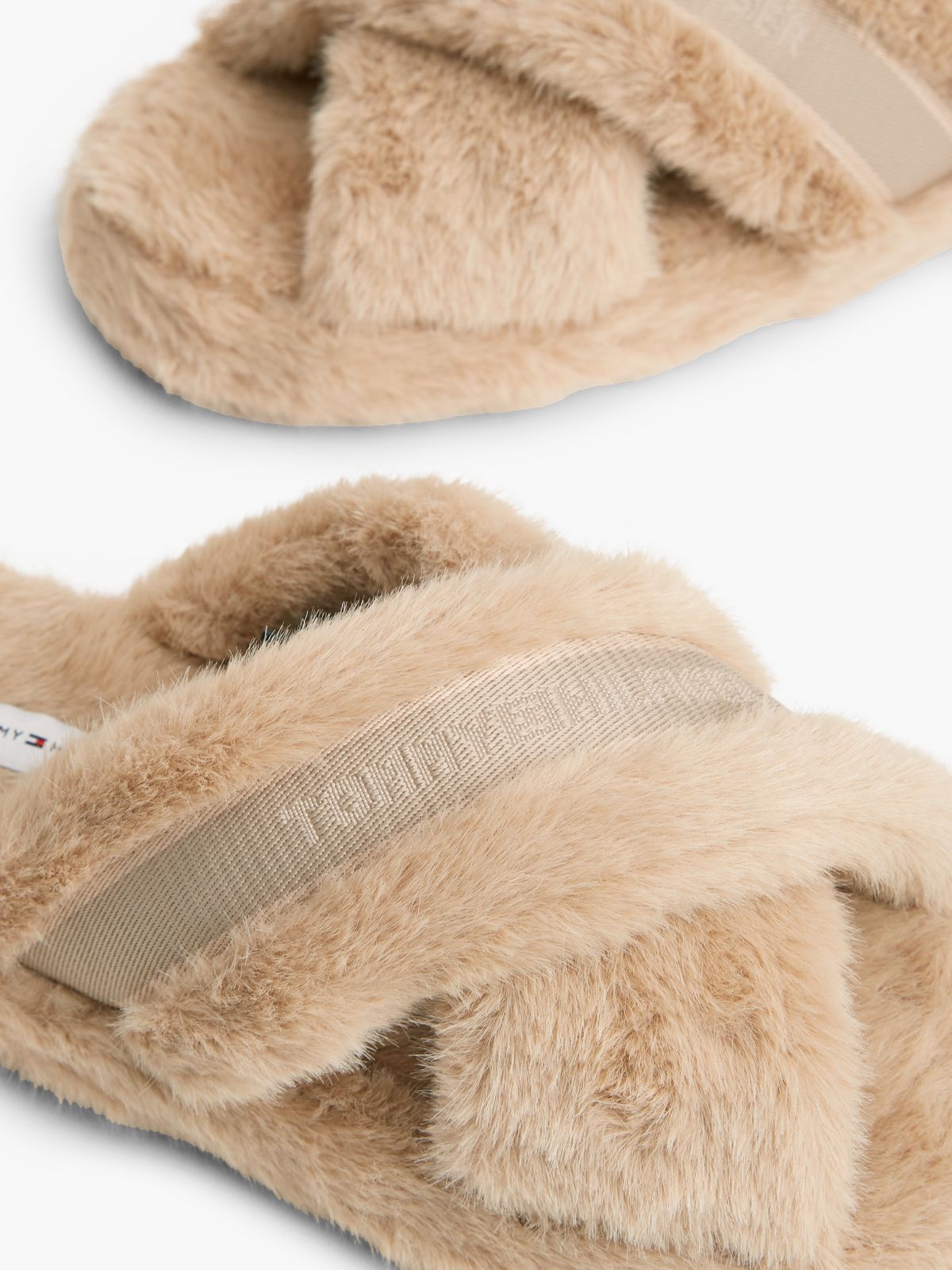 Faux Fur Crossover Strap Slippers — Pink