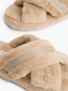 Faux Fur Crossover Strap Slippers — Pink 6