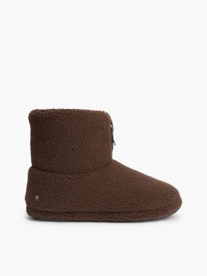 slippers a stivaletto in pelliccia sintetica brown da donne tommy hilfiger