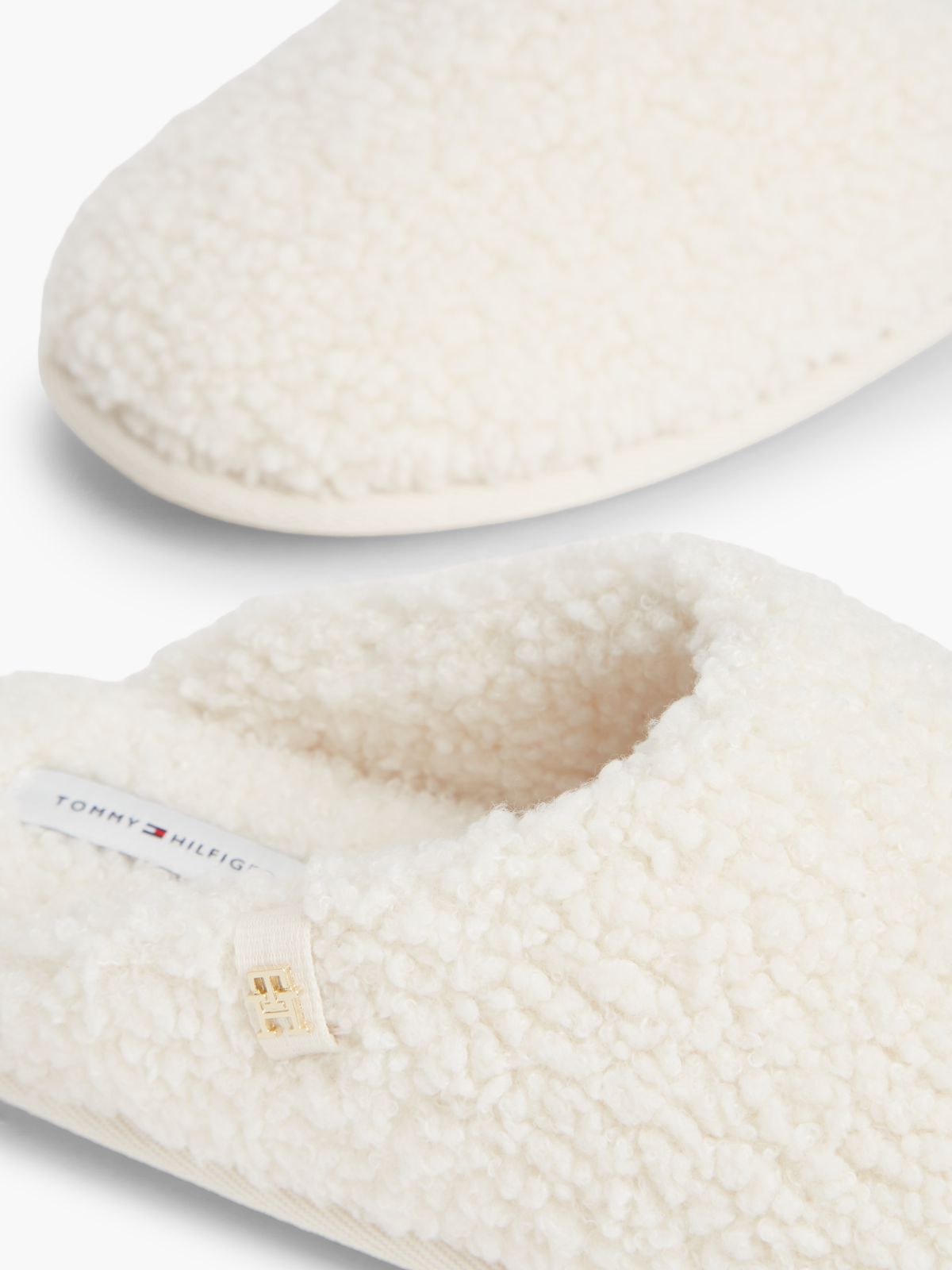 TH Monogram Faux Fur Slippers — Beige